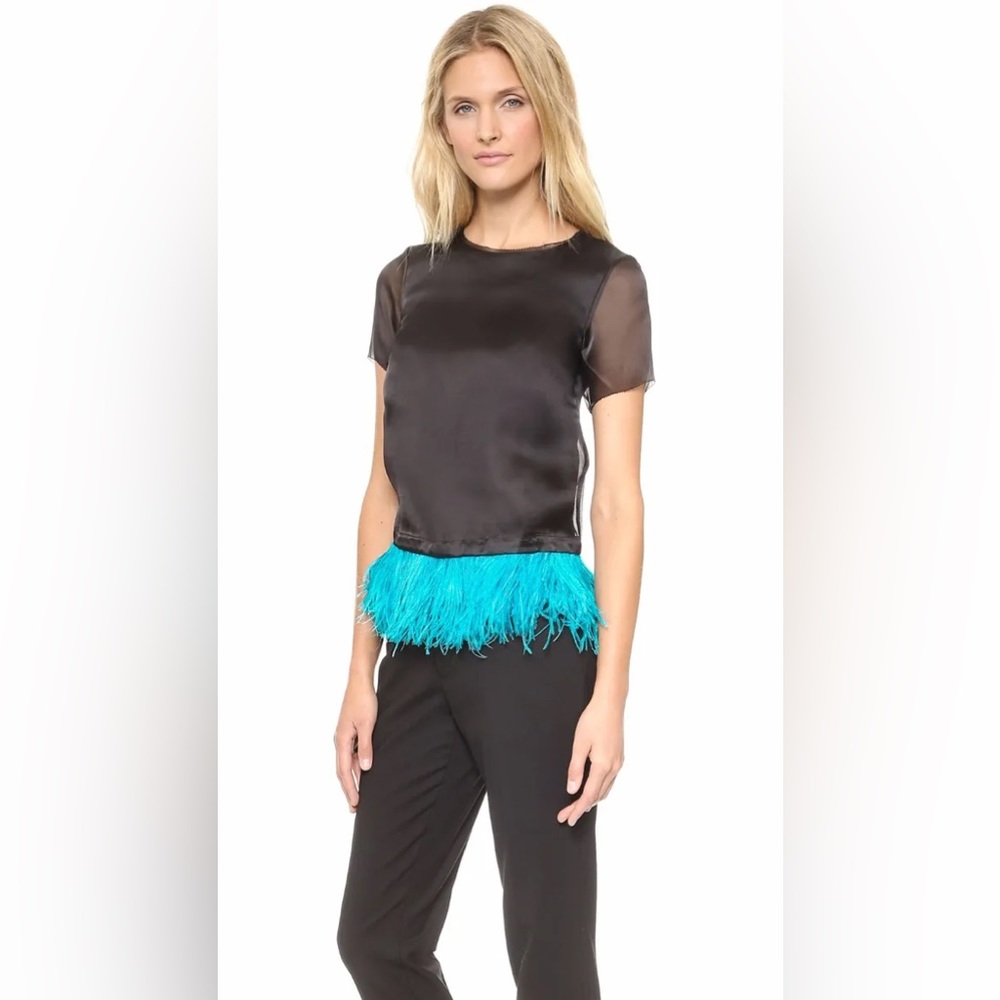 • Marchesa Voyage • silk ostrich feather trim blouse